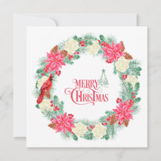 Watercolor Christmas Poinsettia Wreath  Julkort