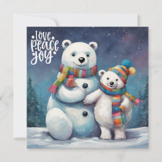 Watercolor Christmas Polar Bears  Julkort