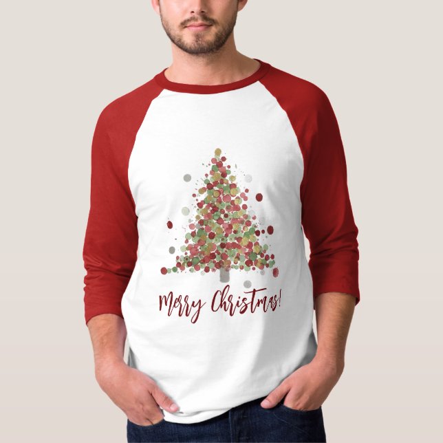Watercolor Christmas Polka Dot Tree T Shirt (Framsida)
