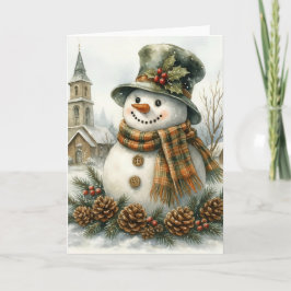 Watercolor Christmas Snowman Cozy Winter Holiday  Kort