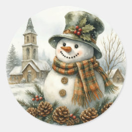 Watercolor Christmas Snowman Cozy Winter Holiday  Runt Klistermärke