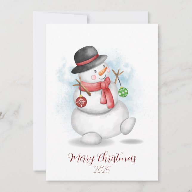 Watercolor Christmas snowman greetings card Inbjudningar (Framsida)
