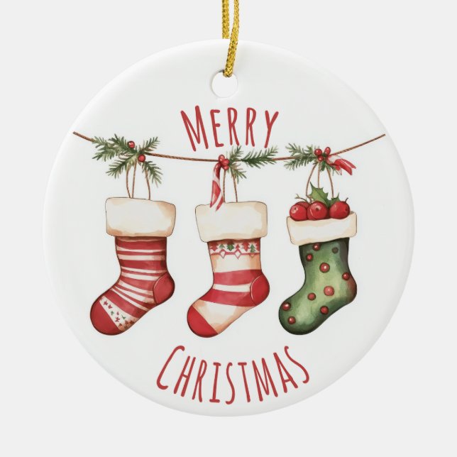 Watercolor Christmas Stockings Ornament (Framsidan)