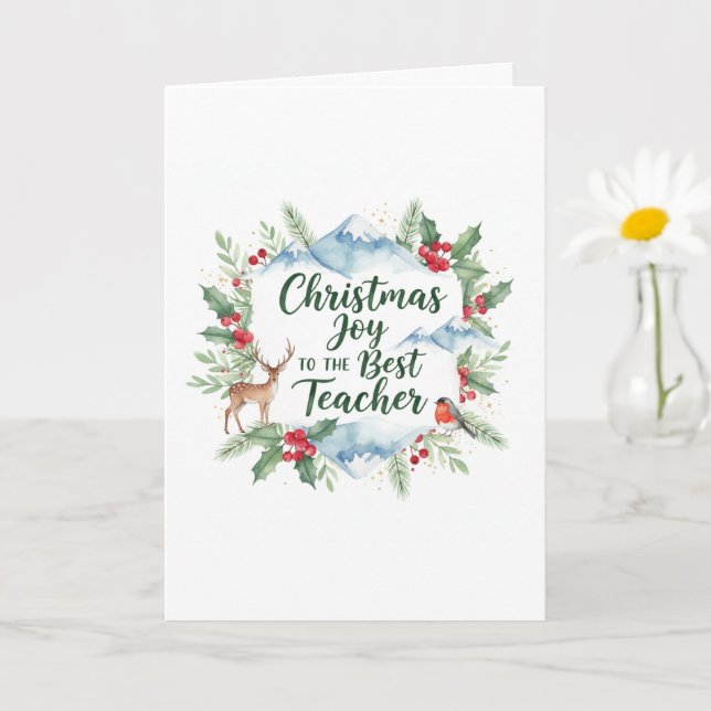 Watercolor Christmas Teacher Card – Festive Winter Kort (Liten växt)