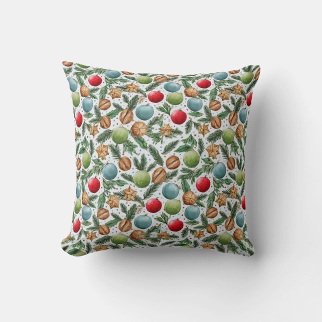 Watercolor Christmas Throw Pillow Kudde (Framsida)