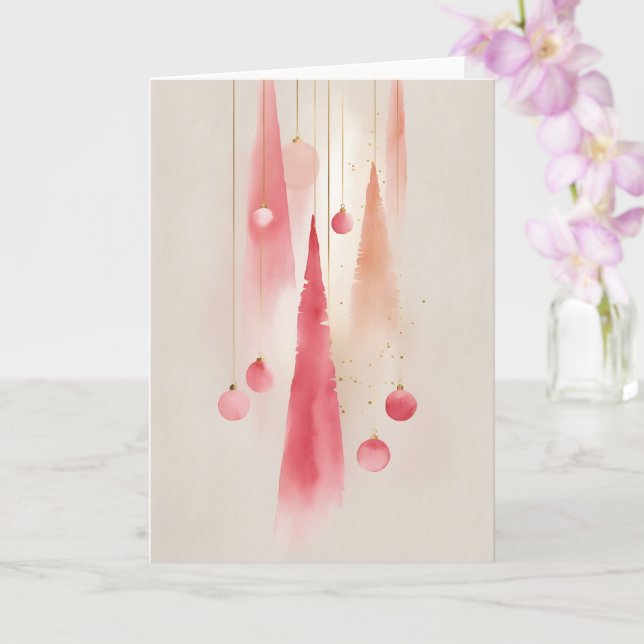 Watercolor Christmas Tree and Ornament  Kort (Orkide)