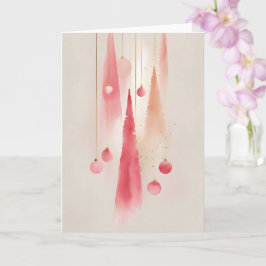Watercolor Christmas Tree and Ornament Kort