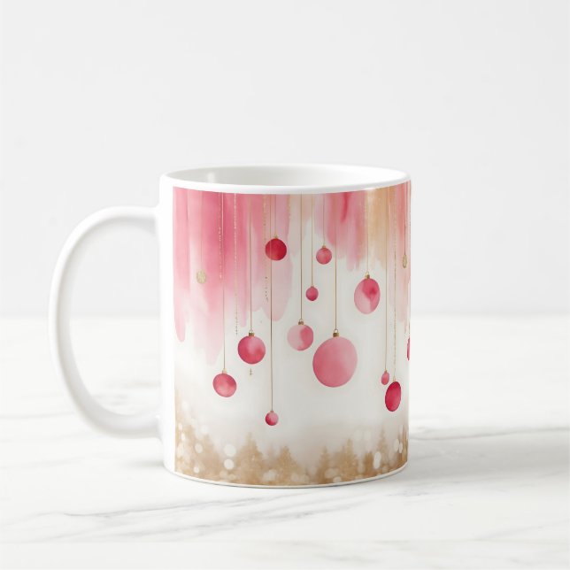 Watercolor Christmas Tree and Ornament mug Kaffemugg (Vänster)