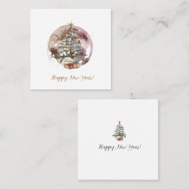 Watercolor Christmas Tree Anteckningskort (Fram/baksida)