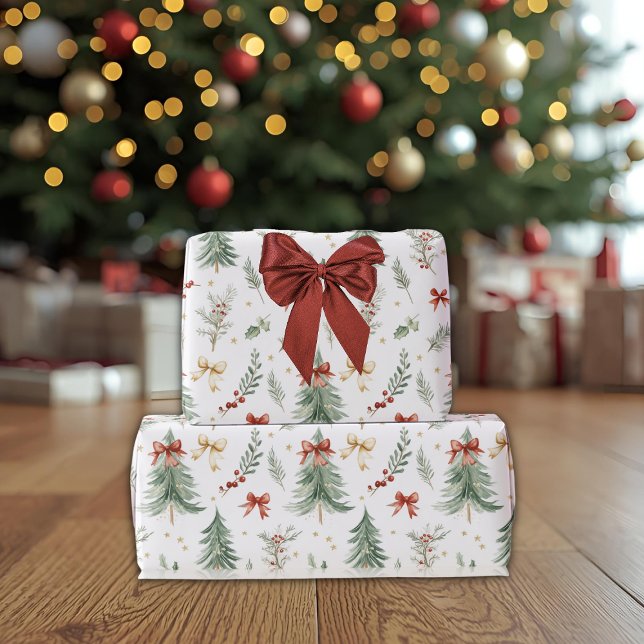 Watercolor Christmas Tree & Holly Wrapping Paper Presentpapper (Skapare uppladdad)