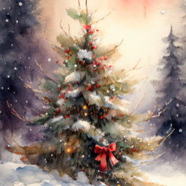 Watercolor Christmas Tree Julkort