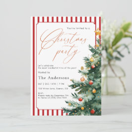 Watercolor Christmas tree Red Stripe Party Inbjudningar