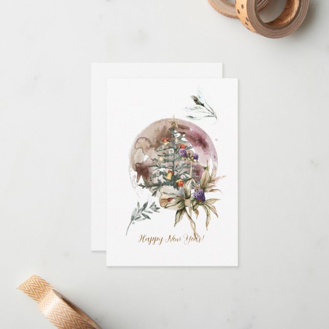 Watercolor Christmas Tree Stationery  Anteckningskort (Fram/Back In Situ)