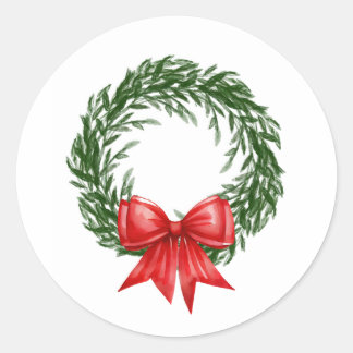 Watercolor Christmas Wreath Stickers Runt Klistermärke