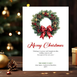 Watercolor Christmas Wreath Traditional Greeting Julkort