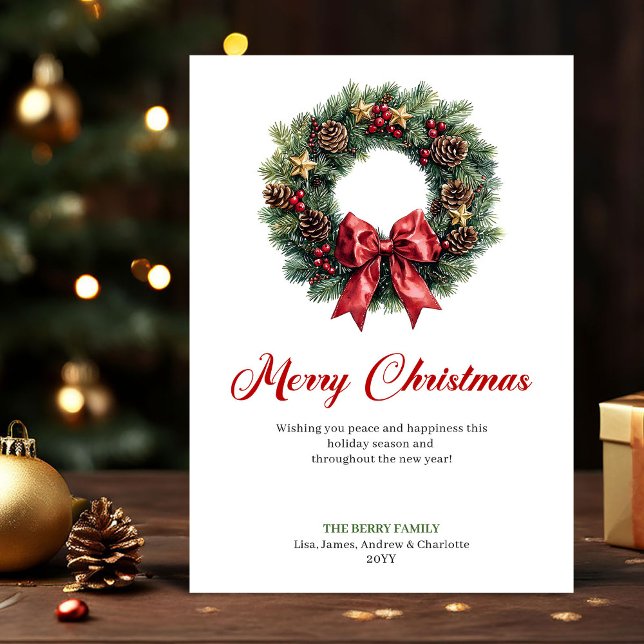 Watercolor Christmas Wreath Traditional Greeting Julkort (Watercolor Christmas Wreath Traditional Greeting)
