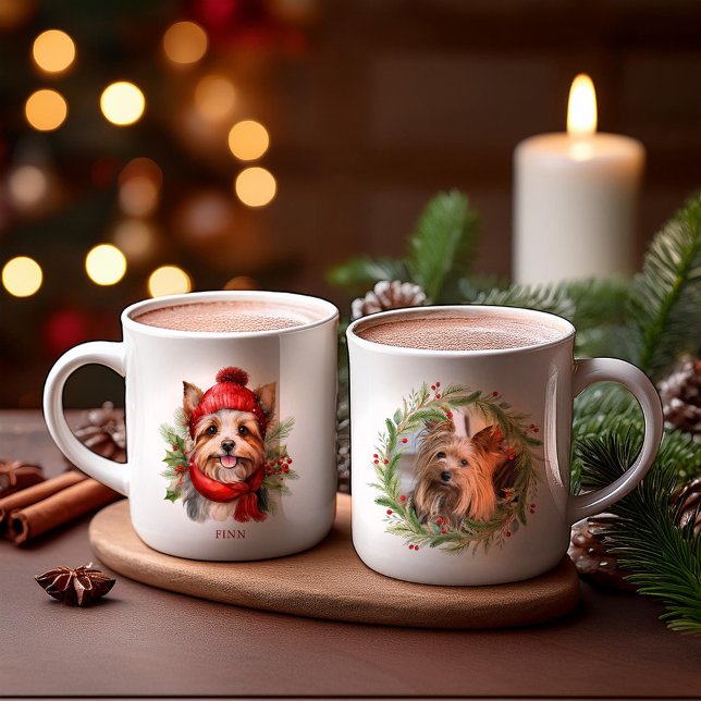 Watercolor Christmas Yorkie Dog  Kaffemugg (Skapare uppladdad)