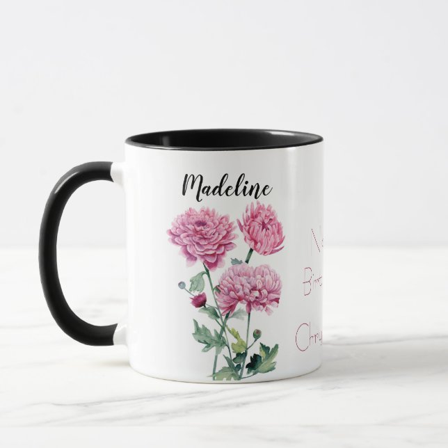 Watercolor Chrysanthemums November Flower Mugg (Vänster)