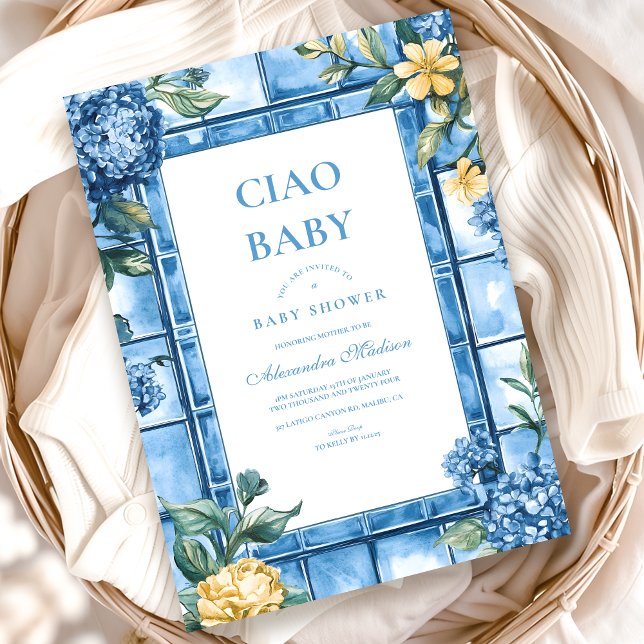 Watercolor Ciao, Baby Italienska babyskor Inbjudningar (Skapare uppladdad)