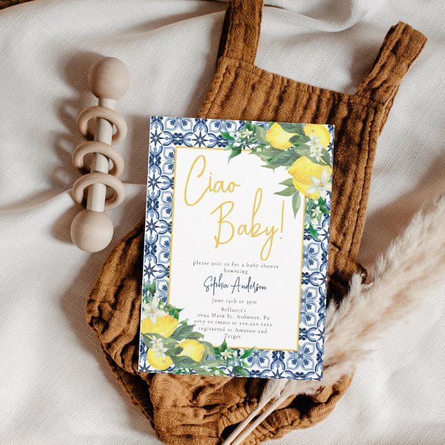 Watercolor Ciao, Baby! Italienska Lemon Baby Showe Inbjudningar (Skapare uppladdad)