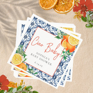 Watercolor Ciao, Baby! Orange Baby Shower Pappersservett
