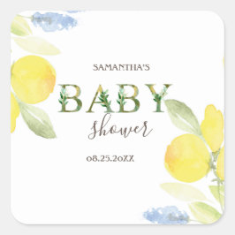 Watercolor Citroner Baby Shower Fyrkantigt Klistermärke