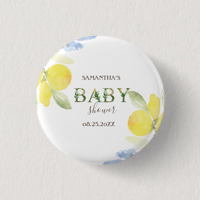 Watercolor Citroner Baby Shower   Knapp (Framsida)