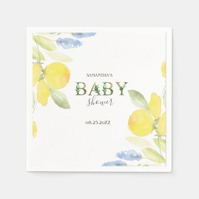 Watercolor Citroner Baby Shower   Pappersservett (Framsidan)