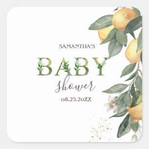 Watercolor Citroner Grön Baby Shower Fyrkantigt Klistermärke