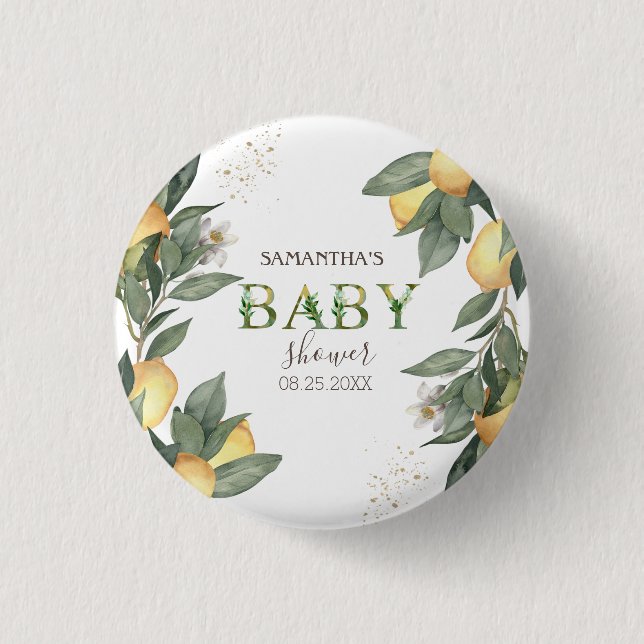 Watercolor Citroner Grön Baby Shower   Knapp (Framsida)