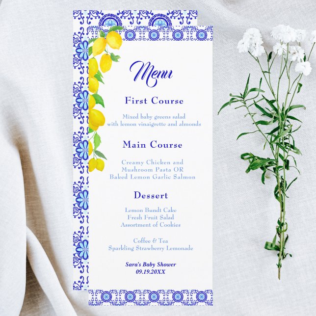 Watercolor Citroner Positano Amalfi Baby Shower  Meny (Skapare uppladdad)