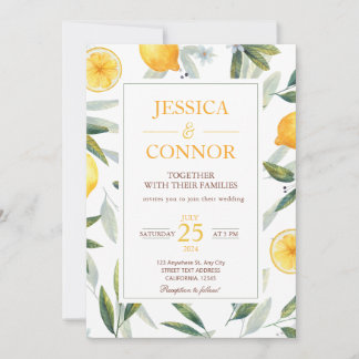 Watercolor Citrus Blommigt Modern Bröllop Inbjudningar