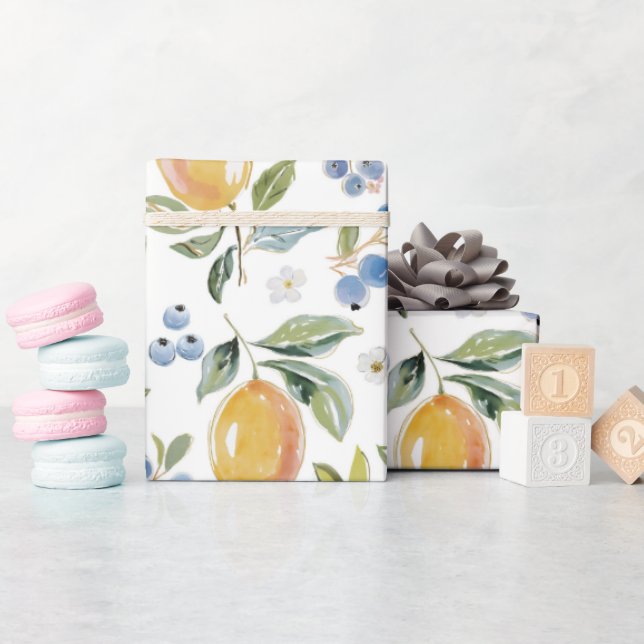 Watercolor Citrus & Blueberry Pattern Presentpapper (Baby Shower)