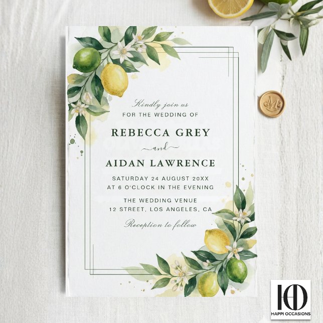 Watercolor Citrus Green Lemon Botanical Wedding Inbjudningar (Skapare uppladdad)
