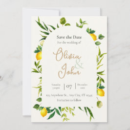 Watercolor Citrus Lemon Arch Save the Date Card Inbjudningar