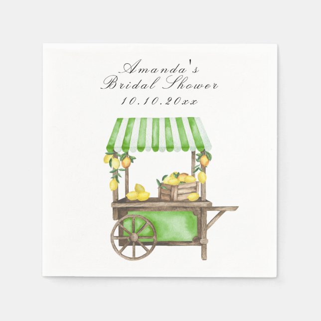 Watercolor Citrus Lemon Cart Bridal Shower Pappersservett (Framsidan)