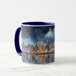 Watercolor City Night View med A Sjö Mugg