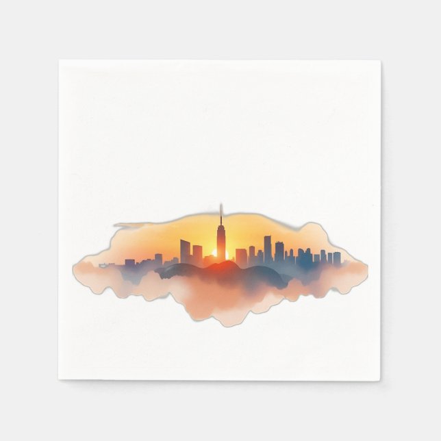Watercolor City Skyline vid Sunset Pappersservett (Framsidan)