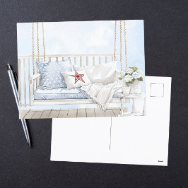 Watercolor Classiotic Patriotic Americana Porch Sw Helg Vykort