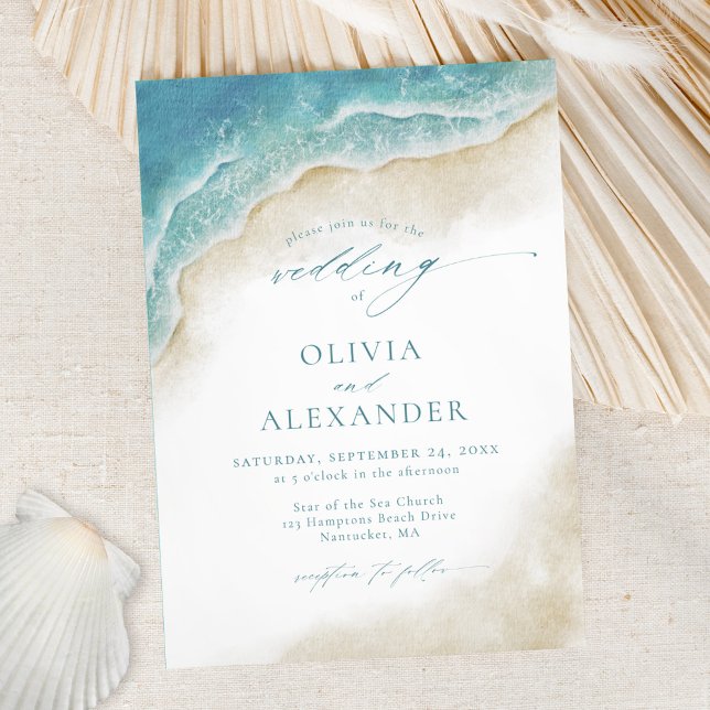 Watercolor Coastal Beach Destination Wedding Inbjudningar (Skapare uppladdad)