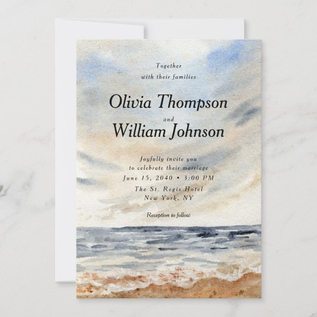 Watercolor Coastal Beach Wedding Invitation Inbjudningar (Framsida)