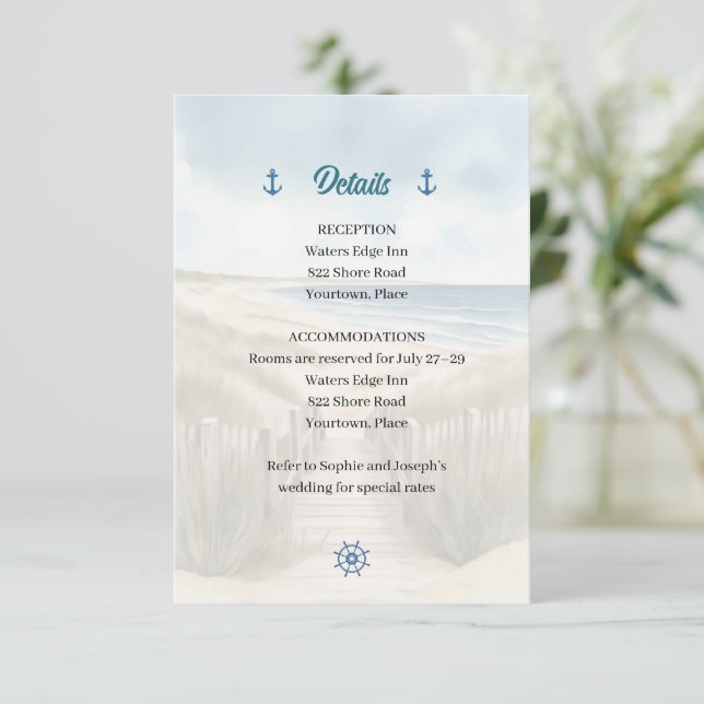 Watercolor Coastal New England Wedding Insert Inbjudningar (Stående Fram)