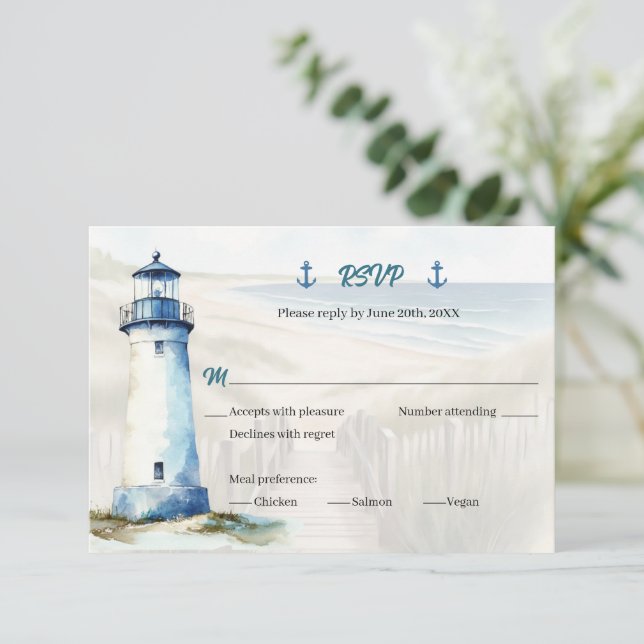 Watercolor Coastal New England Wedding RSVP Reply Inbjudningar (Stående Fram)