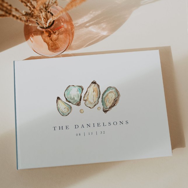 Watercolor Coastal Oyster Bröllop Gästböcker (Skapare uppladdad)
