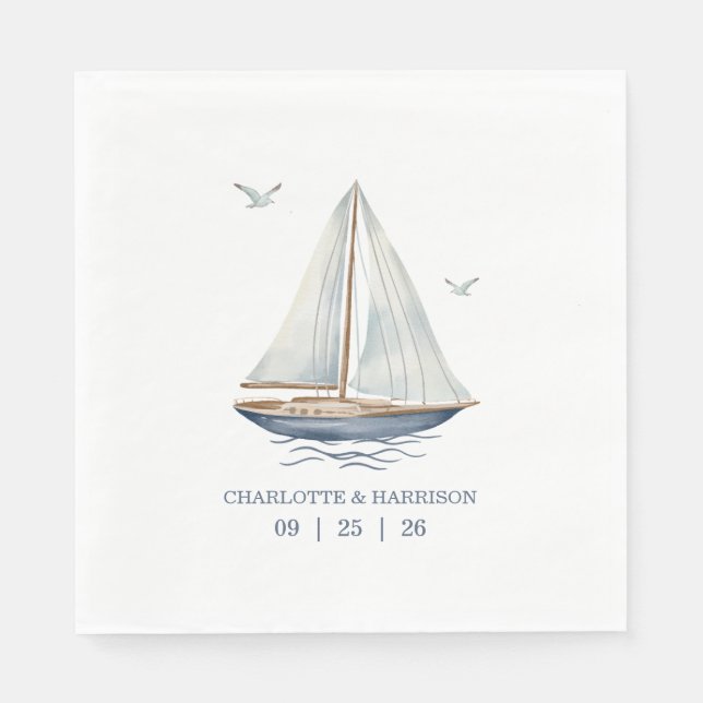 Watercolor Coastal Seascape Wedding Pappersservett (Framsidan)