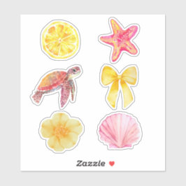 Watercolor Coastal Sommar Klistermärke Set | Havss Klistermärken