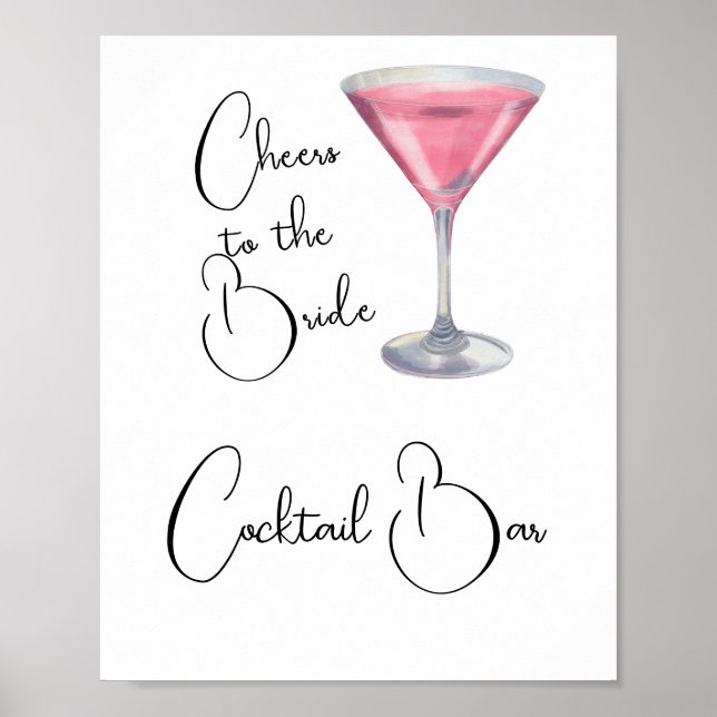 Watercolor Cocktail bar Bridal shower  Poster (Framsidan)