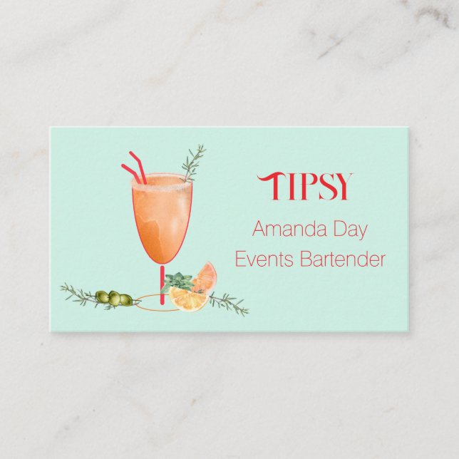 Watercolor Cocktail Bartender Business Card Visitkort (Framsida)
