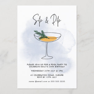 Watercolor Cocktail Bassäng Party 30års födelsedag Inbjudningar