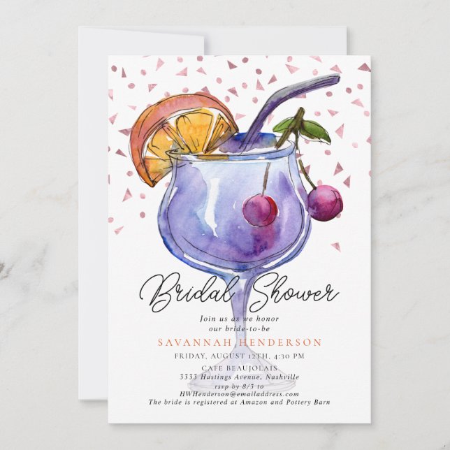 Watercolor Cocktail Confetti Bridal Shower  Inbjudningar (Framsida)
